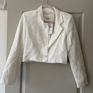 Abercrombie & Fitch Cropped Tweed Blazer White